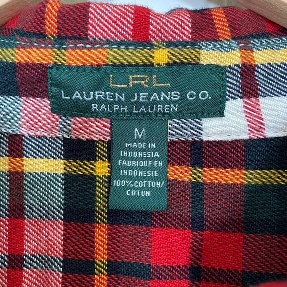 LRL Ralph Lauren Womens Button Up Top Medium Plaid Flannel Western Equestrian - Picture 4 of 9